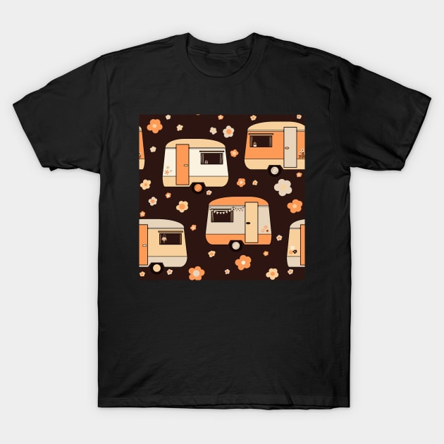 Repeat pattern of cute vintage caravans in retro colours T-Shirt by NattyDesigns